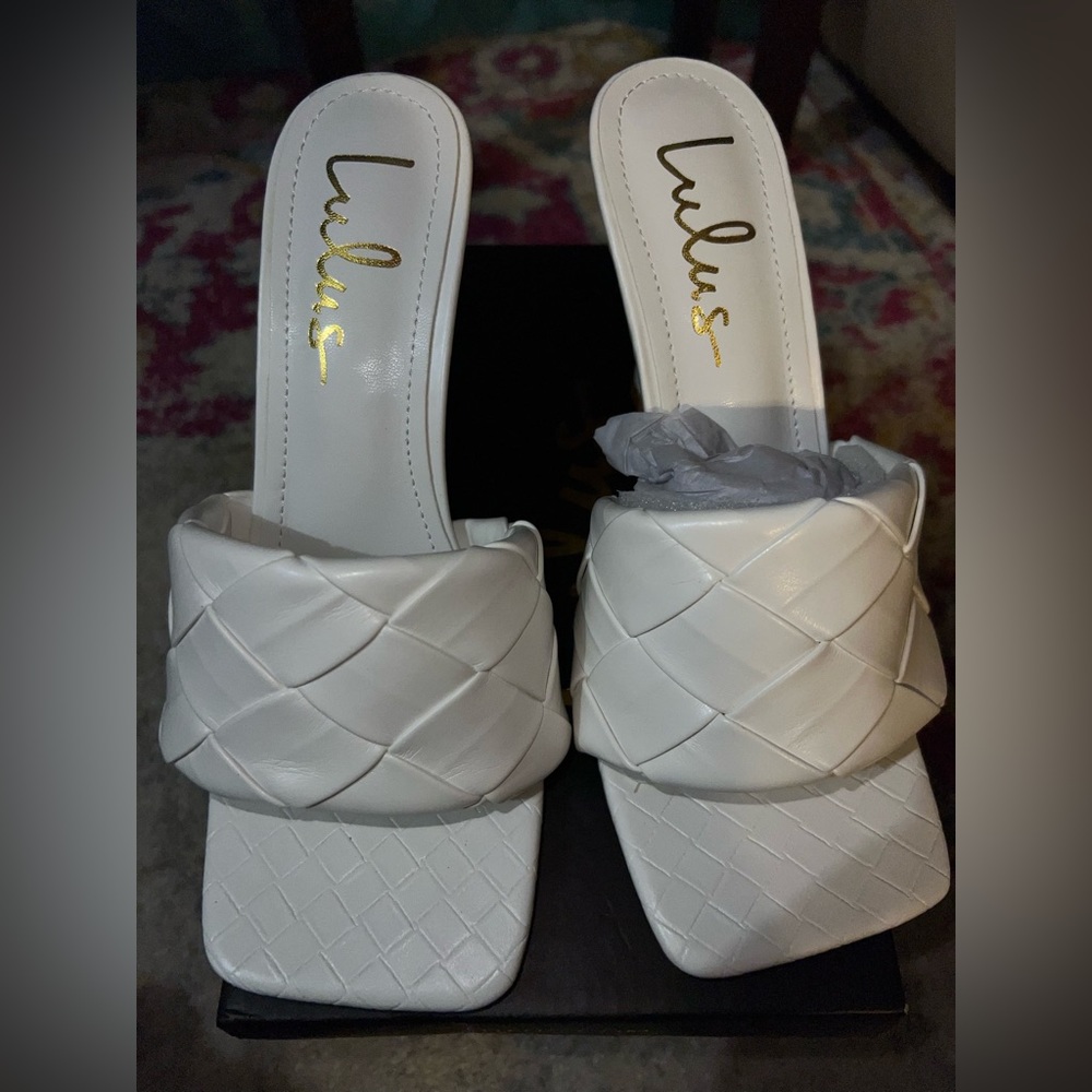 Majoran White Woven Stiletto High Heel Slide Sandals